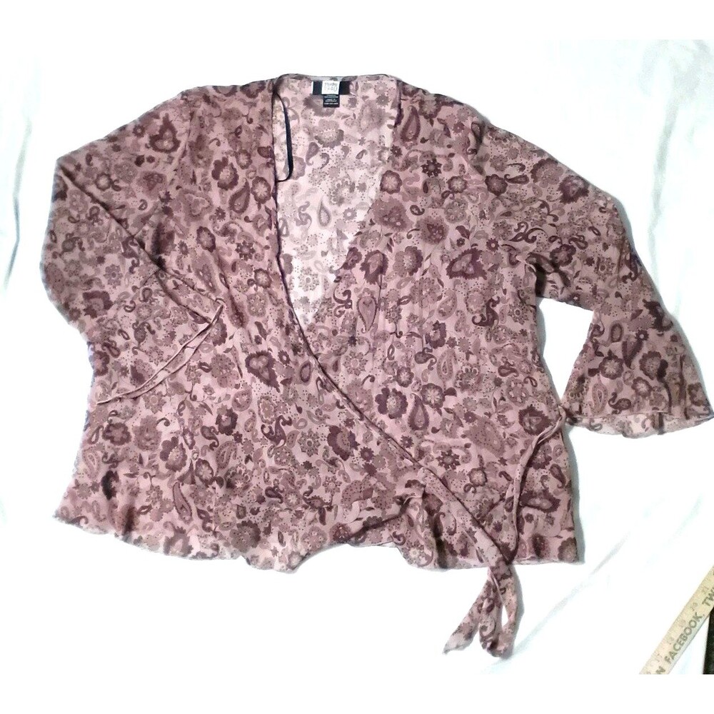 Studio 1940 Women’s L Purple Floral Blouse Tunic Top Lightweight Short Sleeve